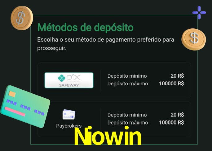 O cassino Niowin oferece uma grande variedade de métodos de pagamento